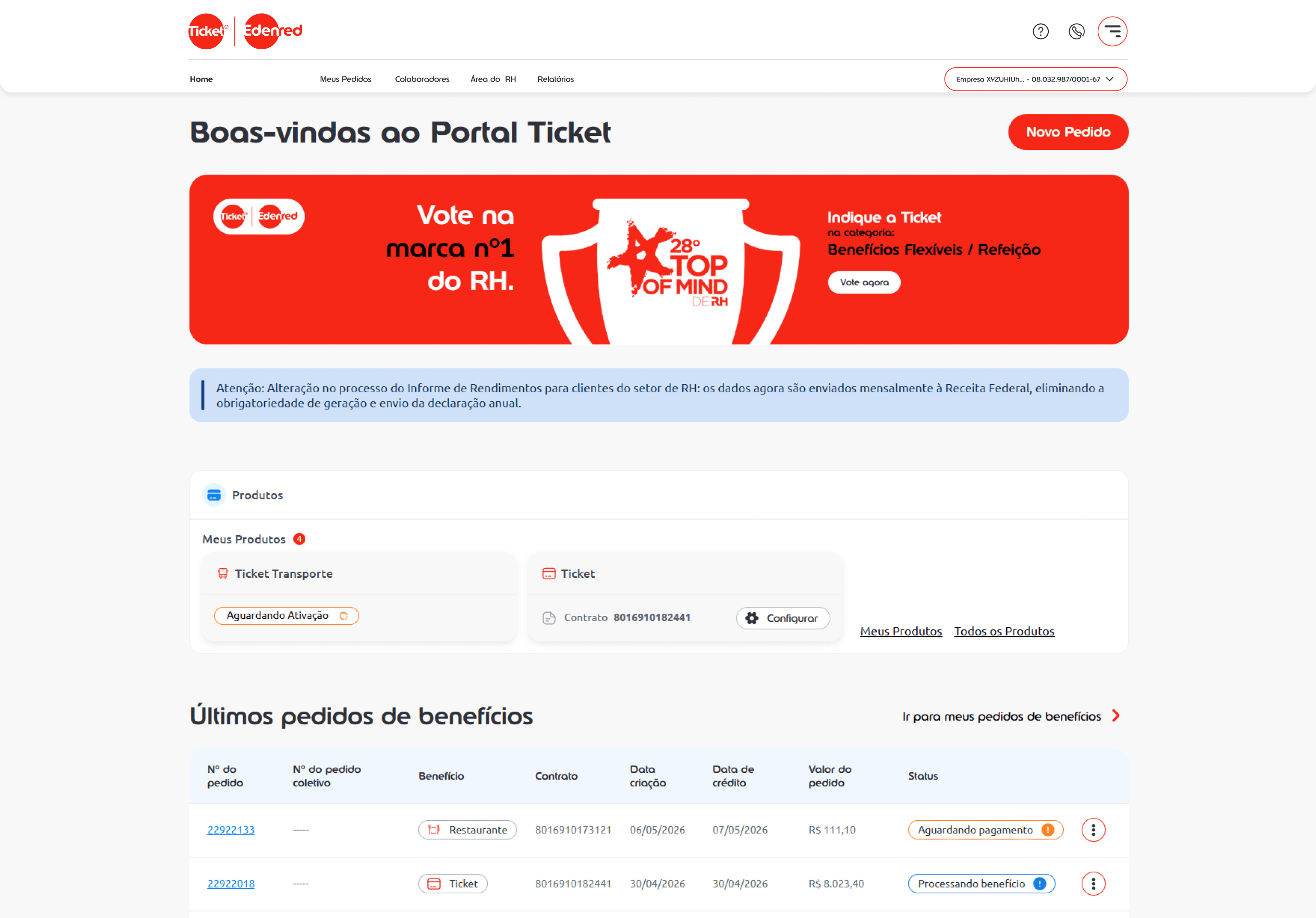 Initial portal home page
